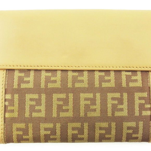 Authentic FENDI W Hook Wallet Zucchino Beige Pink Canvas ~ Leather Auth USED - Picture 2 of 10